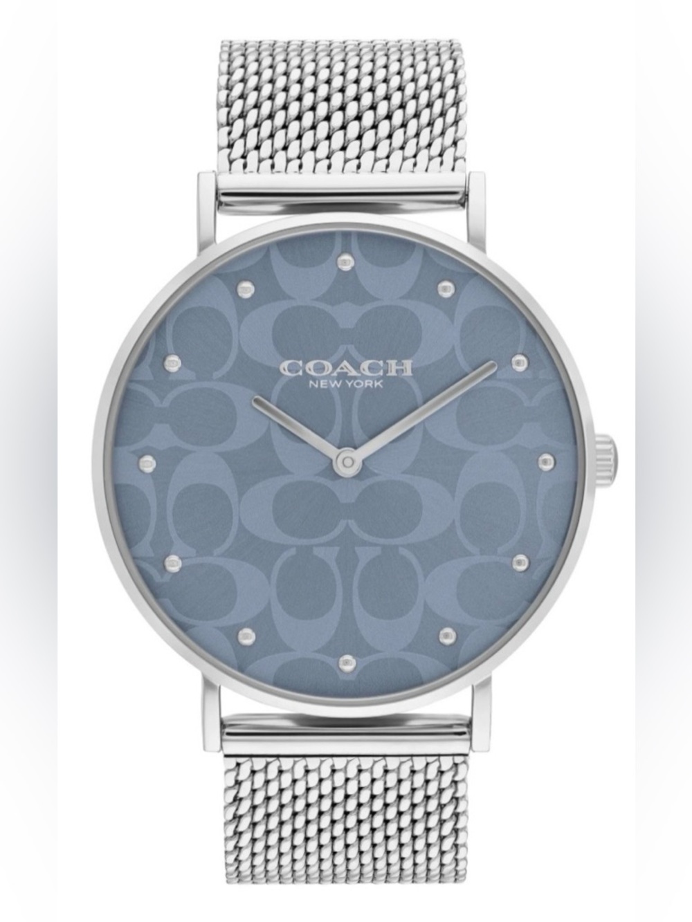 Coach Perry Steel Mesh Light Blue Signature “C” Dial Women's Watch NWOT